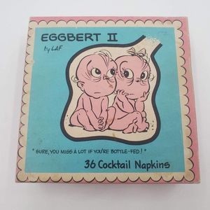 Vintage Eggbert II Paper Cocktail Napkins in Box 1961 Monogram LAF 24 Unused